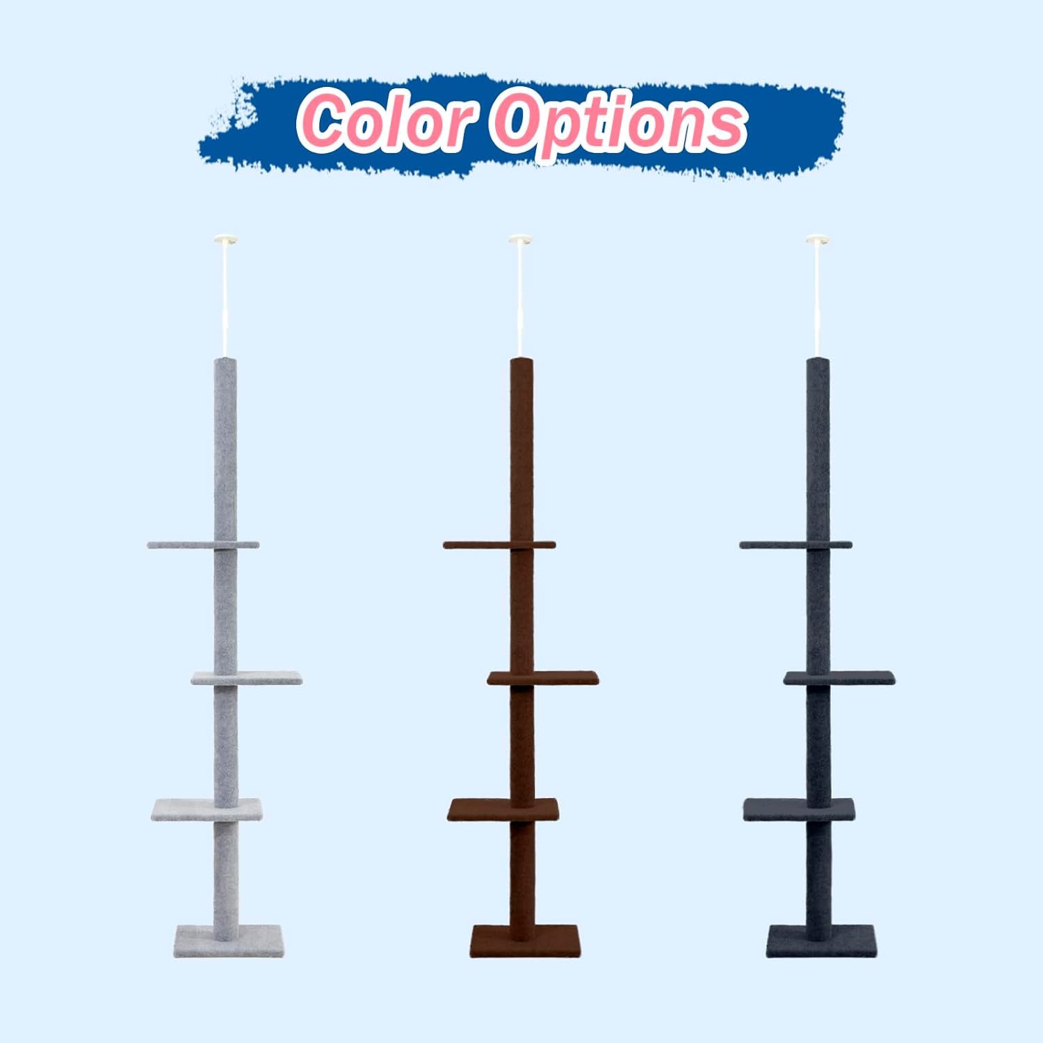 Cat Tree Floor to Ceiling 95-108" Tall Cat Tree Carpet Cat Tower Kitten Tree Sisal Scratching Post and Mat Cat Pole for Indoor Cats, Charcoal, 4-Tier