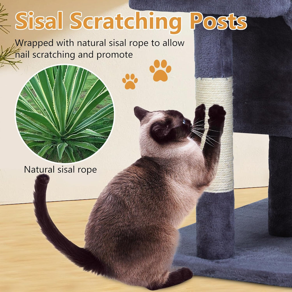 Cat Tree for Indoor Cats 36 Inches Cat Tower Multi-Level Indoor Cat Play Condo House with Scratching Posts, Spacious Perch, Sisal Posts and Dangling Toys (Dark Grey)