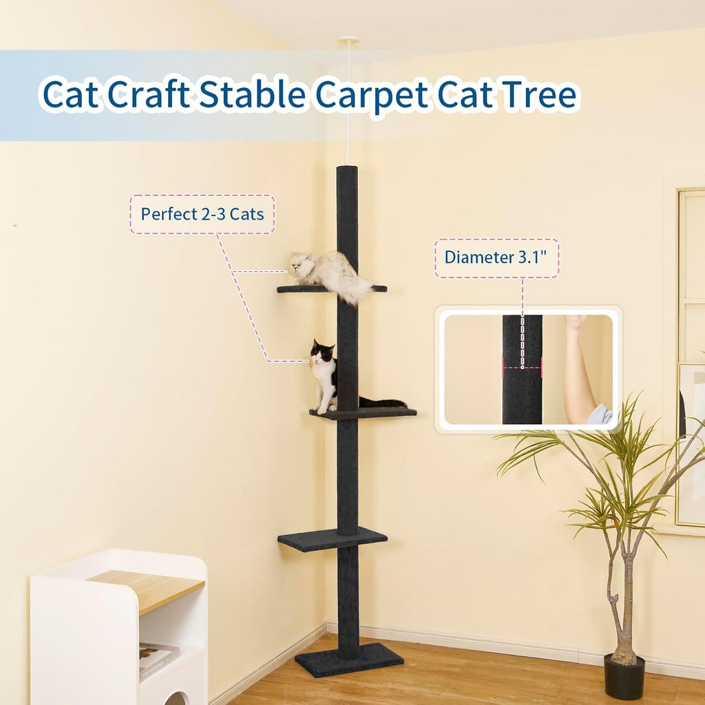 Cat Tree Floor to Ceiling 95-108" Tall Cat Tree Carpet Cat Tower Kitten Tree Sisal Scratching Post and Mat Cat Pole for Indoor Cats, Charcoal, 4-Tier
