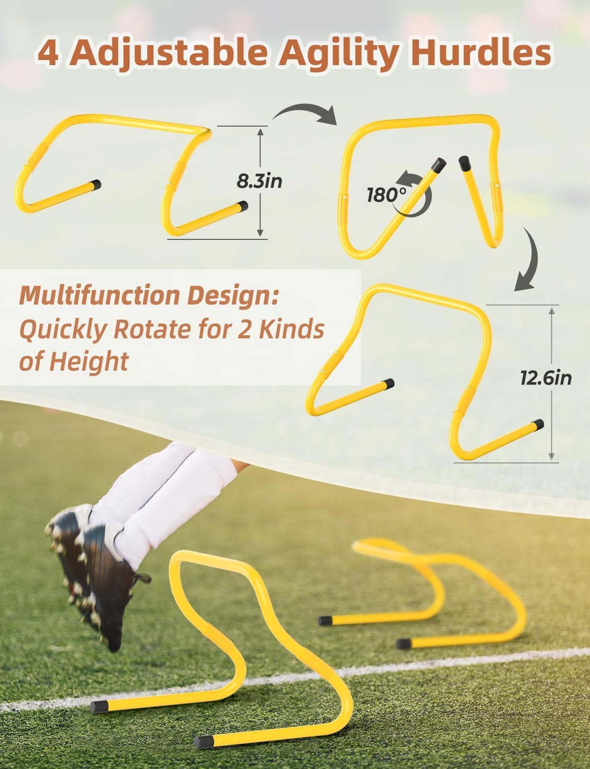 Agility Ladder,Football Training Equipment Set,4 Agility Hurdles, 20 Feet12 Rungs Speed Ladder,12 Disc Cones,Resistance Parachute, Jump Rope, 5 Resistance Bands
