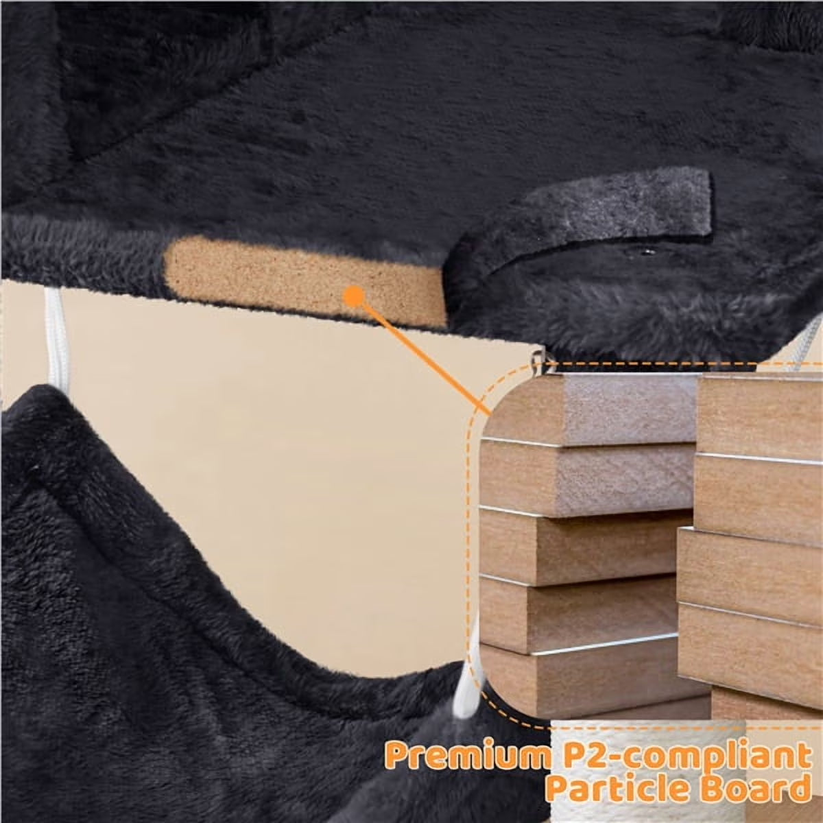 64.5In Multi-Level Large Cat Tree Condo Tower with Hammock Scratching Posts & Hammock, Black