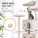 70" Cat Tree for Indoor Cats - Multi-Level Tower Kitten to Large Cats - Heavy Duty Scratching Post, Condo, Plush Perch, Beige