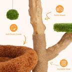 32-Inch Multi-Level Cat Tree Tower, Natural Wood Cat Furniture with Sisal Scratching Posts, Beds & Condo, Cute Cat Tree for Indoor Cats and Multi-Cat Households