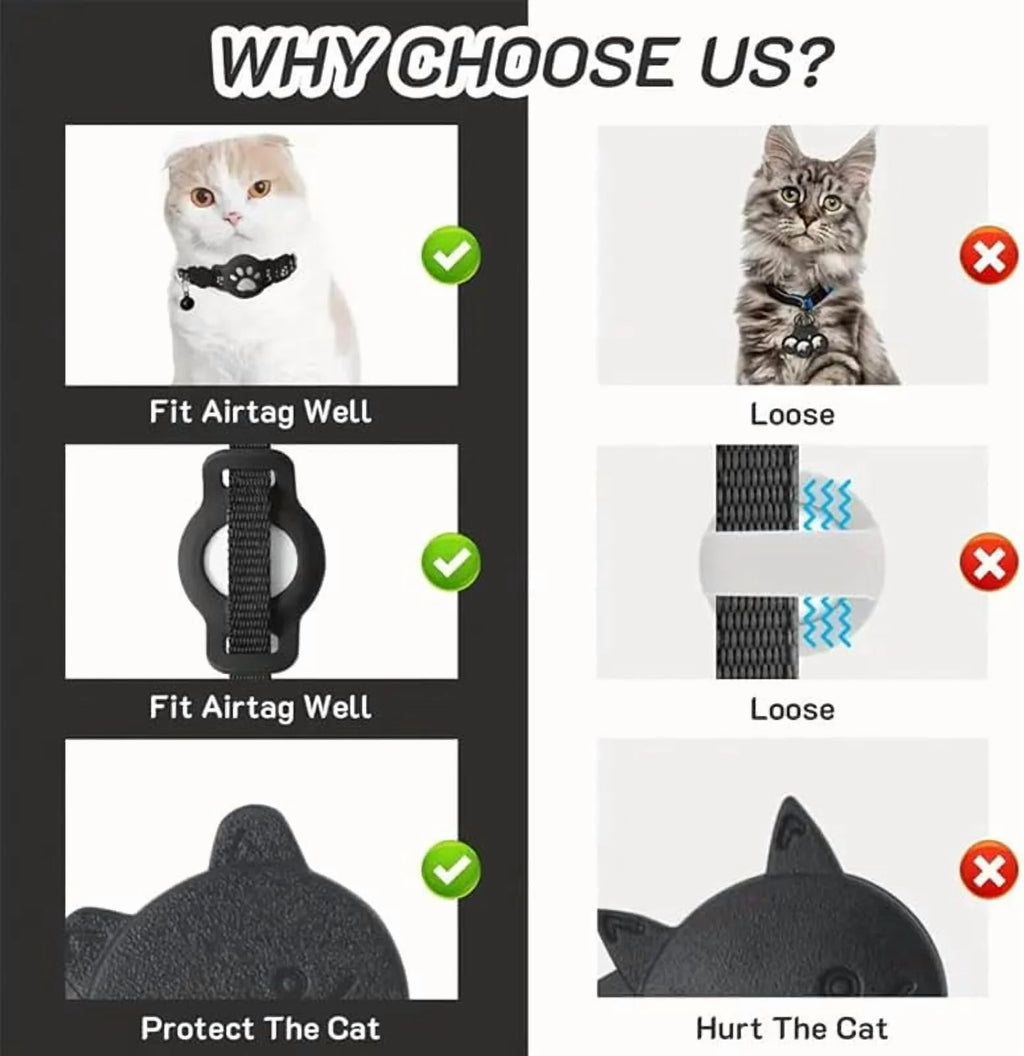 Cat Tracker Collar for Small Cats - Real Time Cat GPS Tracker No Monthly Fee, Pet Tracker for Cats Works with Apple Find My (Only Ios), No SIM Required (Collar + White Tracker)