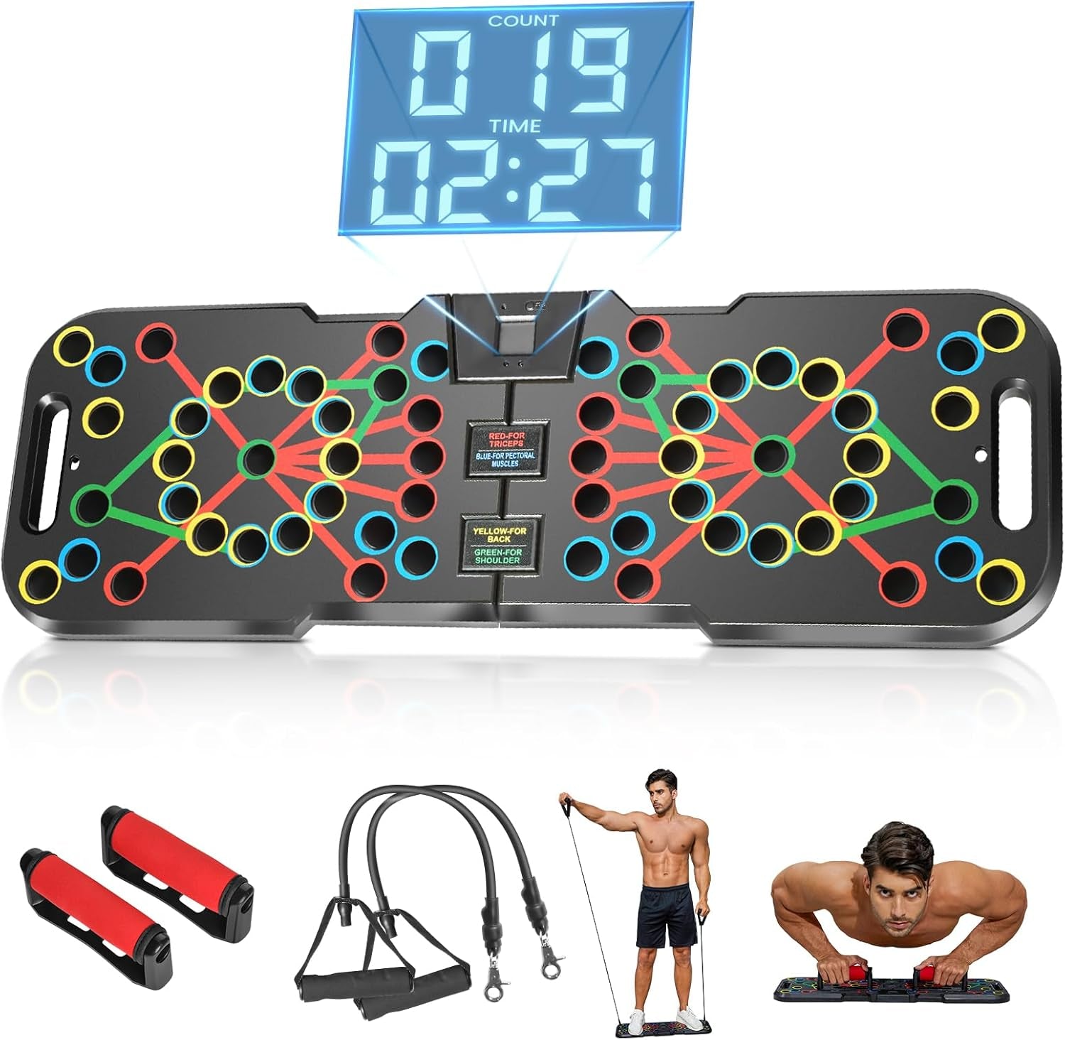Push up Board, with Automatic Count & Timer, 41 Push up Bar, Updated Foam Handles, Portable Home Workout Equipment, Push up Strength Training Equipment
