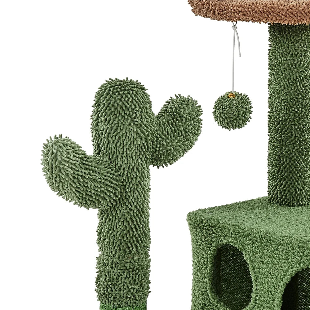 54″ H Cactus Cat Tree with 2 Condos & Scratching Posts, Green/Brown