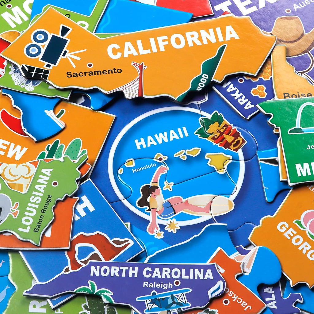 Jumbo Floor Puzzle for Kids,70-Piece USA Map Jigsaw Puzzle Ages 3-8 | 50 States with Capitals,Extra-Thick Cardboard,Preschool Learning Toy,35X24 in Completed,Geography Gift for Boys and Girls