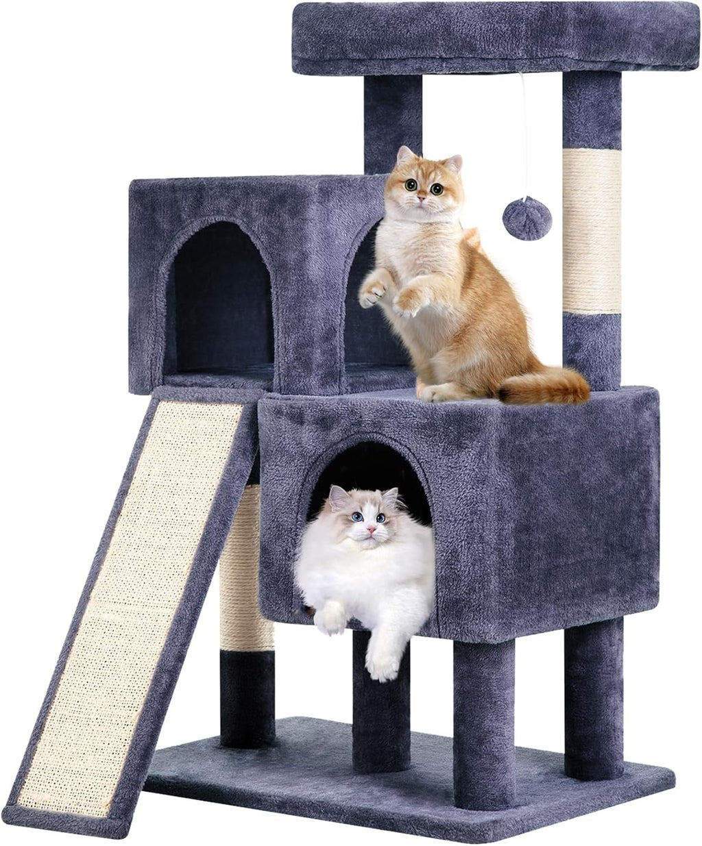 Cat Tree for Indoor Cats 36 Inches Cat Tower Multi-Level Indoor Cat Play Condo House with Scratching Posts, Spacious Perch, Sisal Posts and Dangling Toys (Dark Grey)